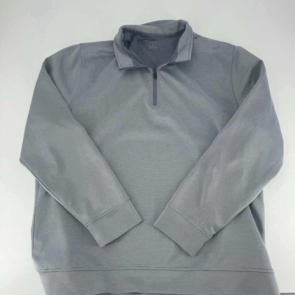 Hickey Freeman Mens XL Quarter Zip Pullover‎ Grey Micro Stripe Long Sleeve Top